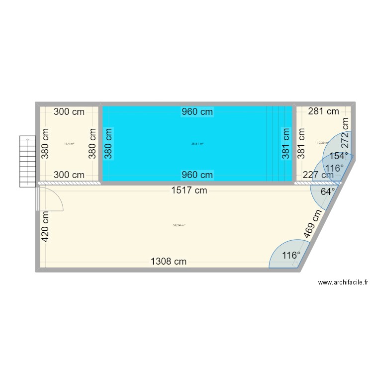 Local et piscine. Plan de 0 pièce et 0 m2