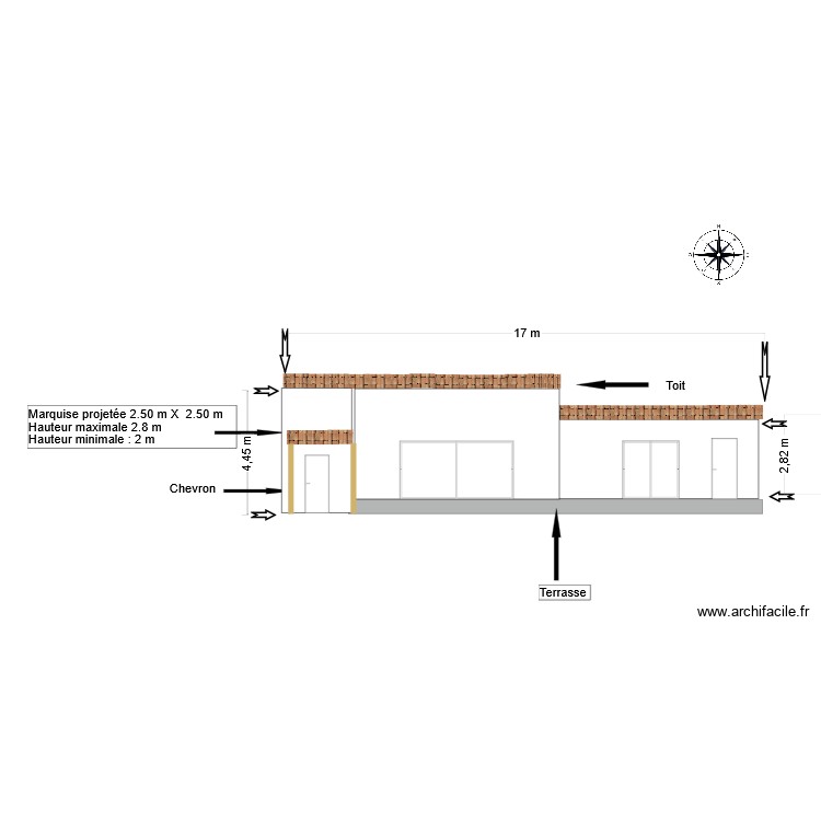 coupe fa&ccedil;ade avec marquise ok ok. Plan de 0 pièce et 0 m2