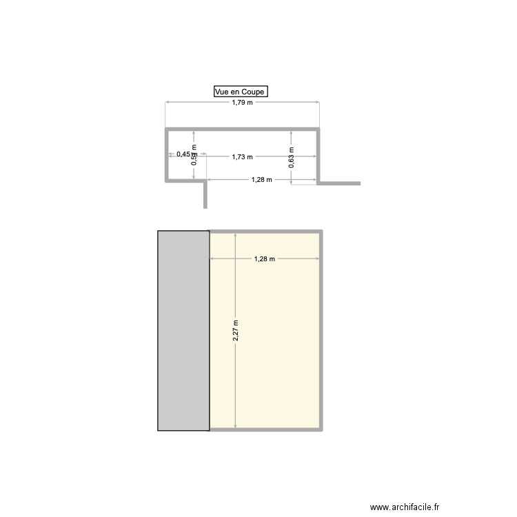 Placard Chambre enfants RDJ. Plan de 1 pièce et 3 m2