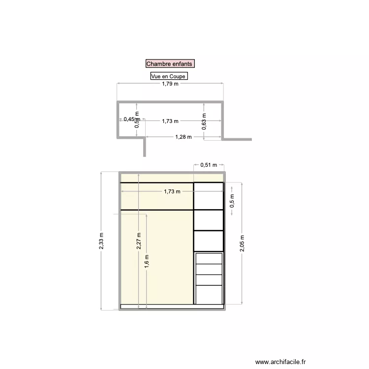 Placard Chambre enfants RDJ. Plan de 
