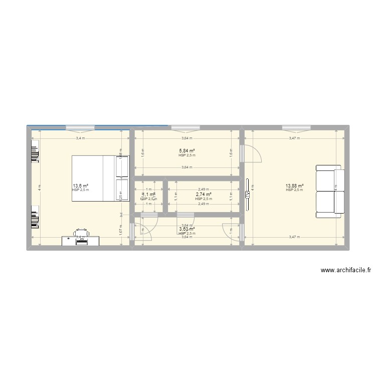 Pantin. Plan de 6 pièces et 41 m2