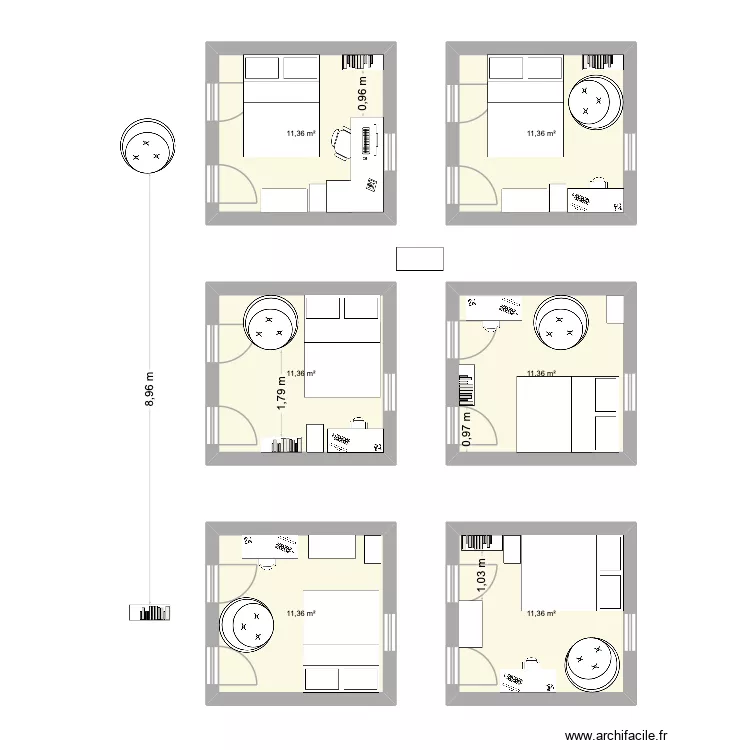 Chambre 3.5m x 3.5m. Plan de 6 pièces et 68 m² Chambre 3.5m x 3.5m. Plan de 6 pièces et 68 m²