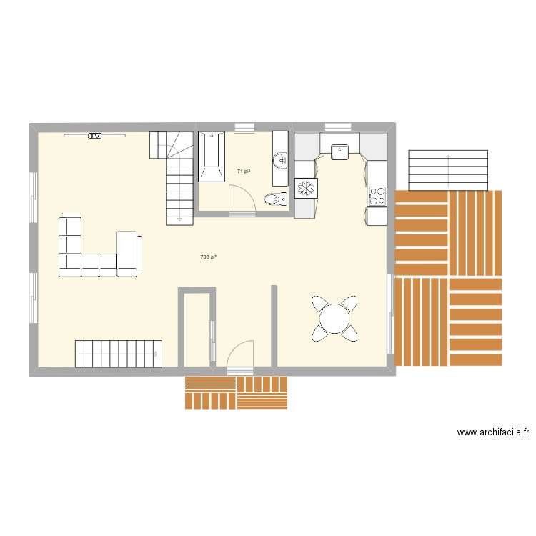 Caro RDC. Plan de 2 pièces et 72 m2
