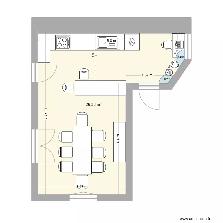 Cuisine Saint martin V4. Plan de 1  et 26 m²