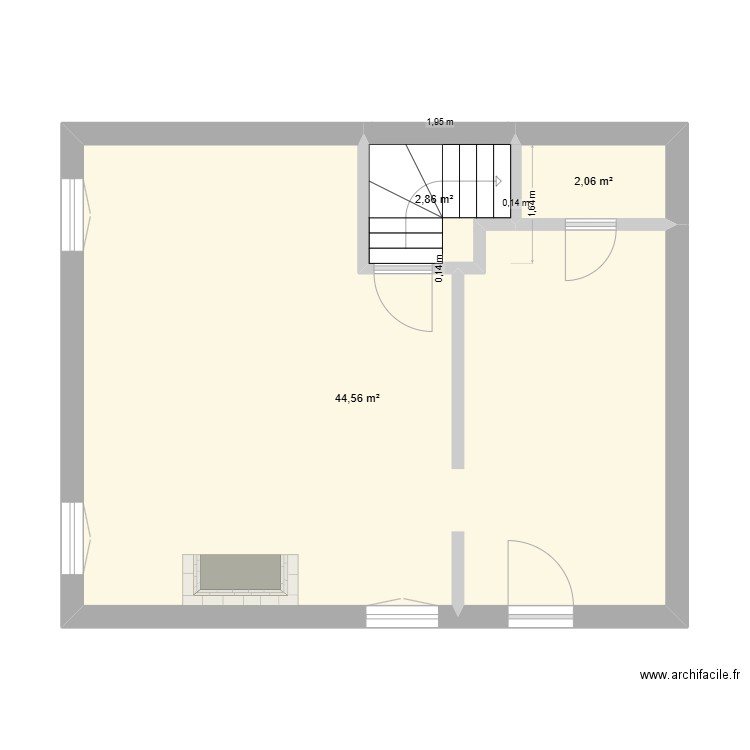 RDC avant. Plan de 3 pièces et 49 m2