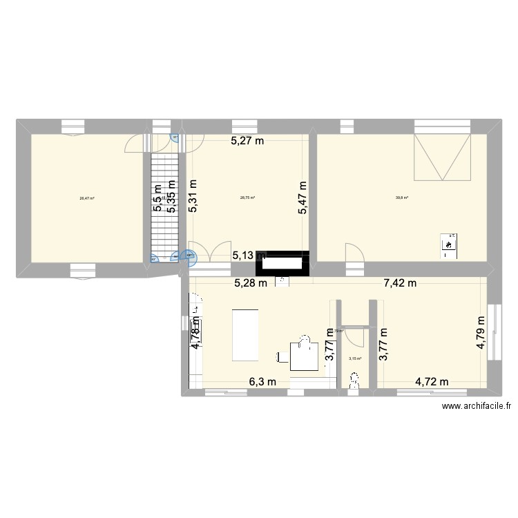bbhaute. Plan de 6 pièces et 160 m2