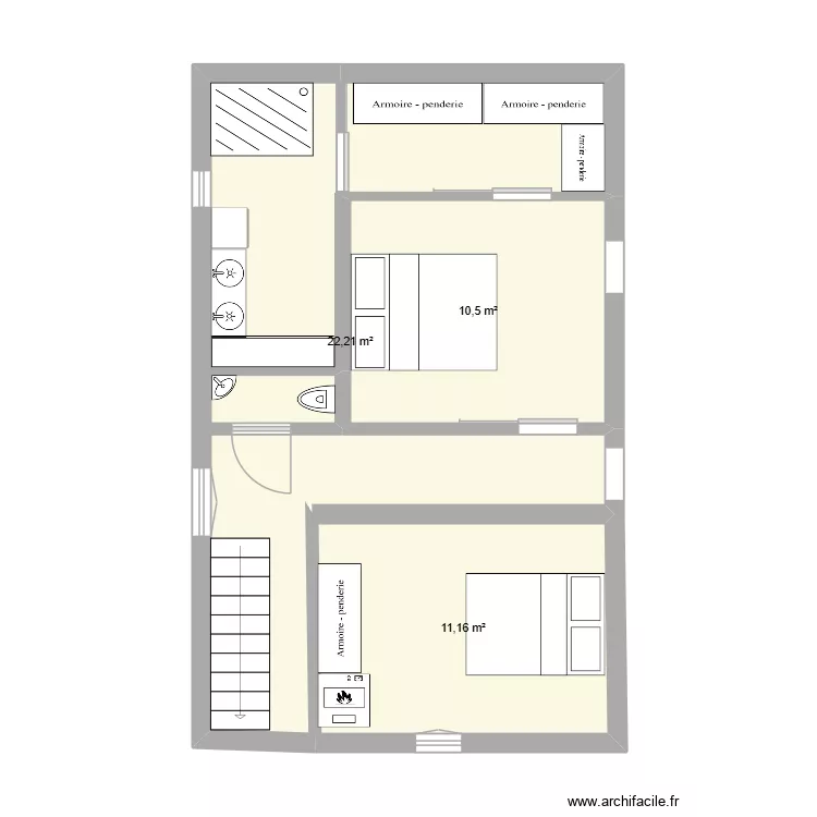 Etage Dompierre V.02. Plan de 3  et 44 m²