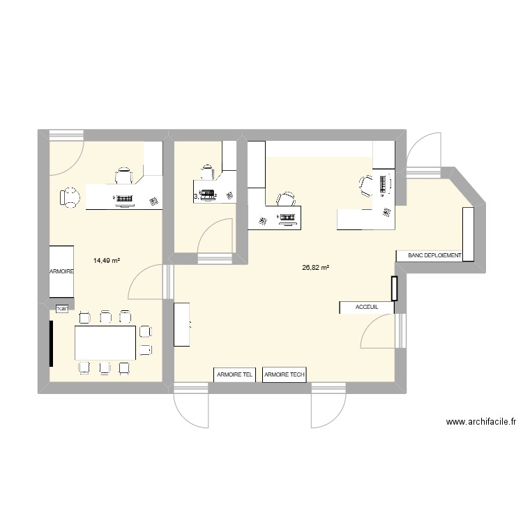plan DSI. Plan de 3 pièces et 45 m2