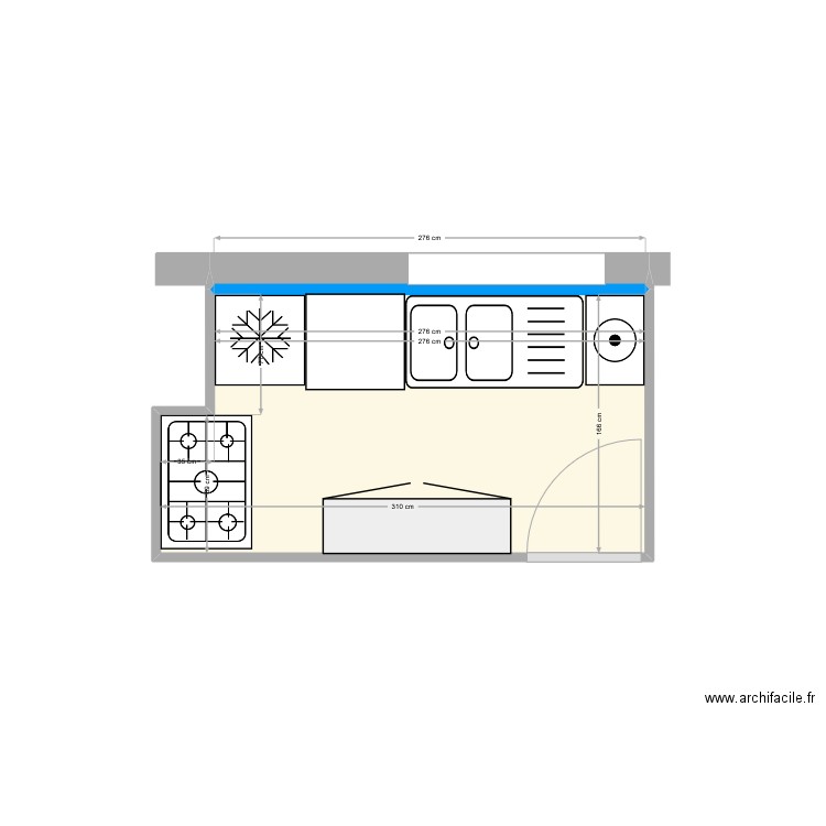 Moussé - Cuisine projet. Plan de 2 pièces et 5 m2