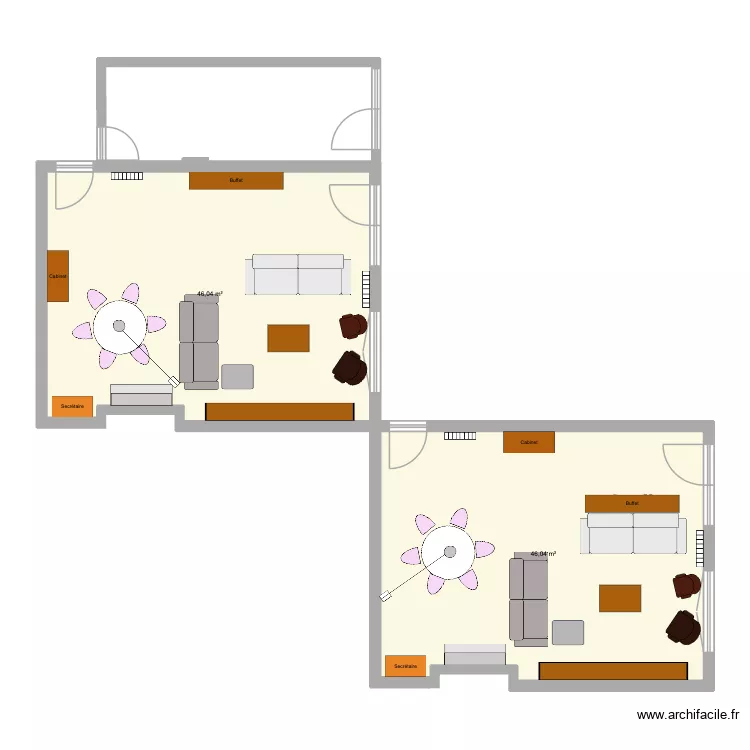 Salon Ann Barnett. Plan de 2 et 92 m² Salon Ann Barnett. Plan de 2 et 92 m²