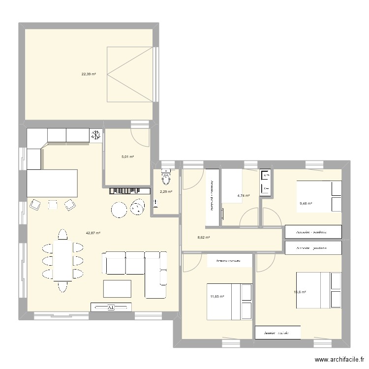 Maman 3. Plan de 9 pièces et 123 m2