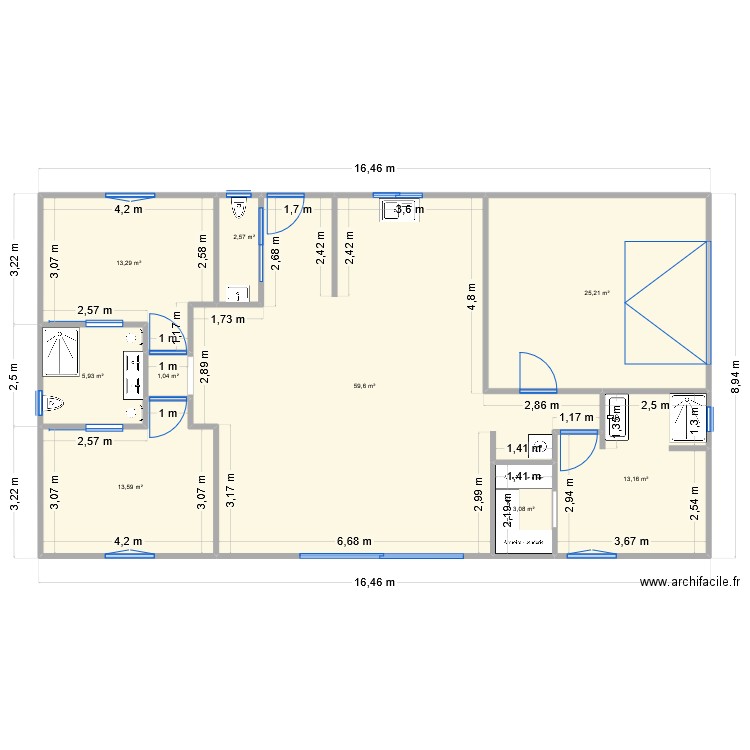 Sté 1. Plan de 9 pièces et 137 m2