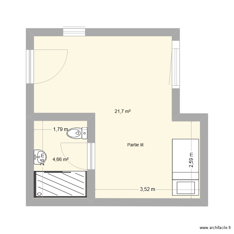 studio Valerie. Plan de 2 pièces et 26 m2