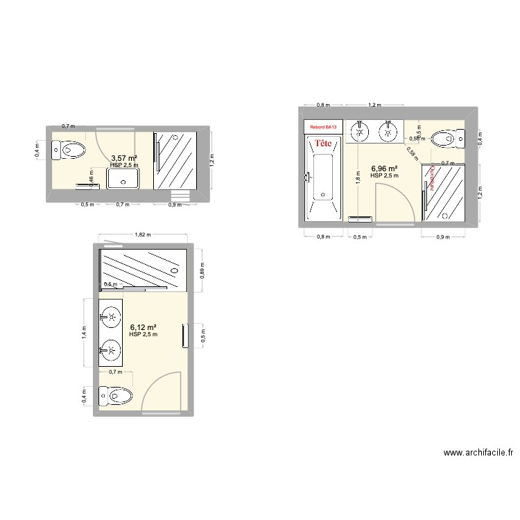 SDB 2026. Plan de 3 pièces et 17 m2