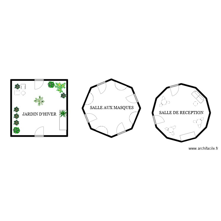 Jardin d'hiver. Plan de 3 pièces et 64 m2
