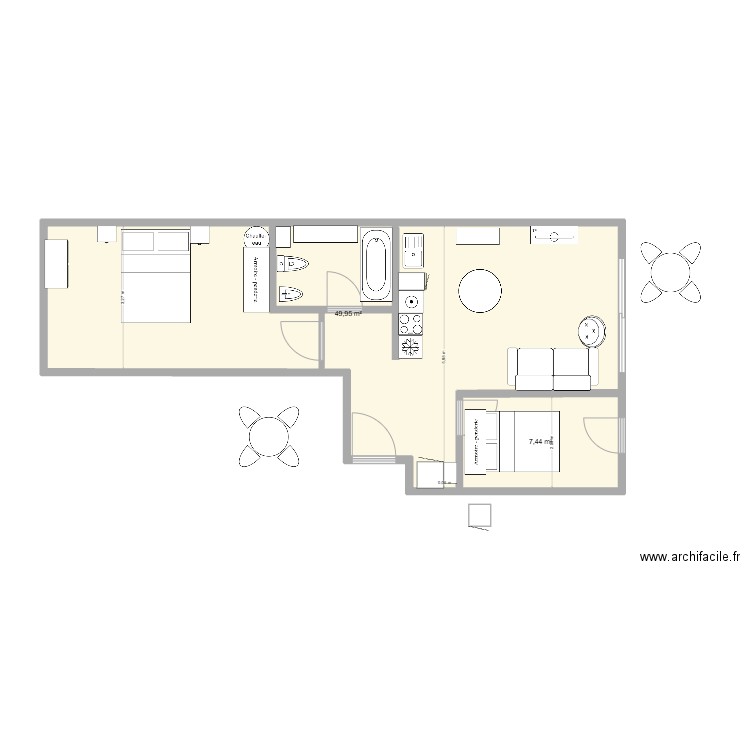 menton SDB 1. Plan de 2 pièces et 57 m2