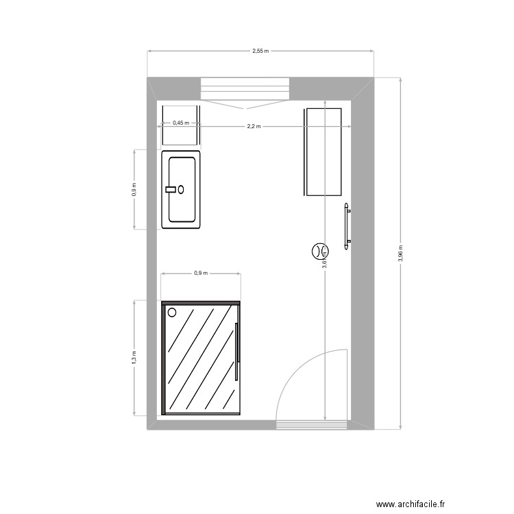 salle de douche. Plan de 1 pièce et 8 m2