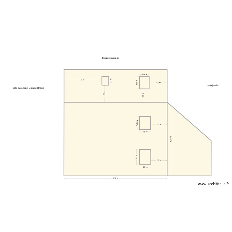 plan façade nord après. Plan de 6 pièces et 86 m2
