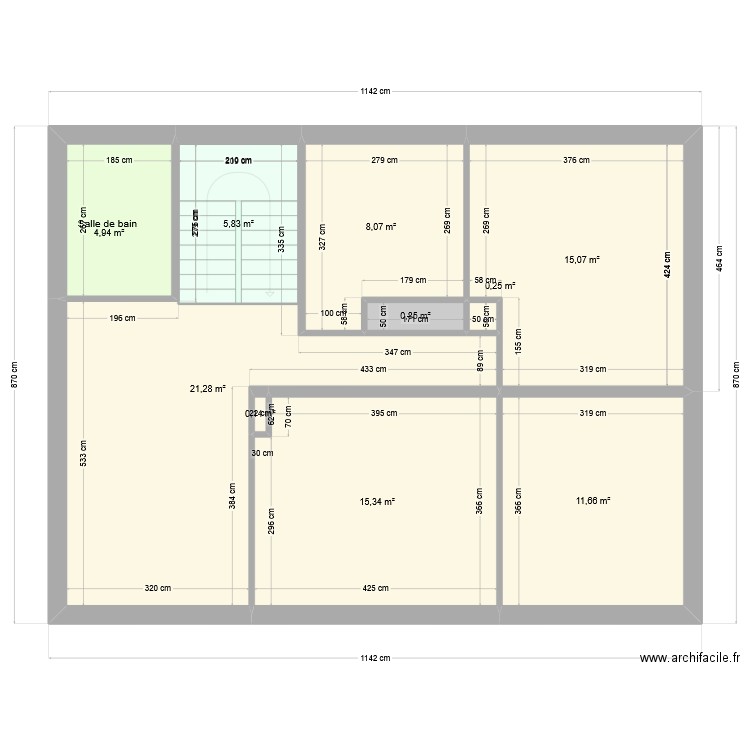 Sous sol actuel. Plan de 7 pièces et 159 m2