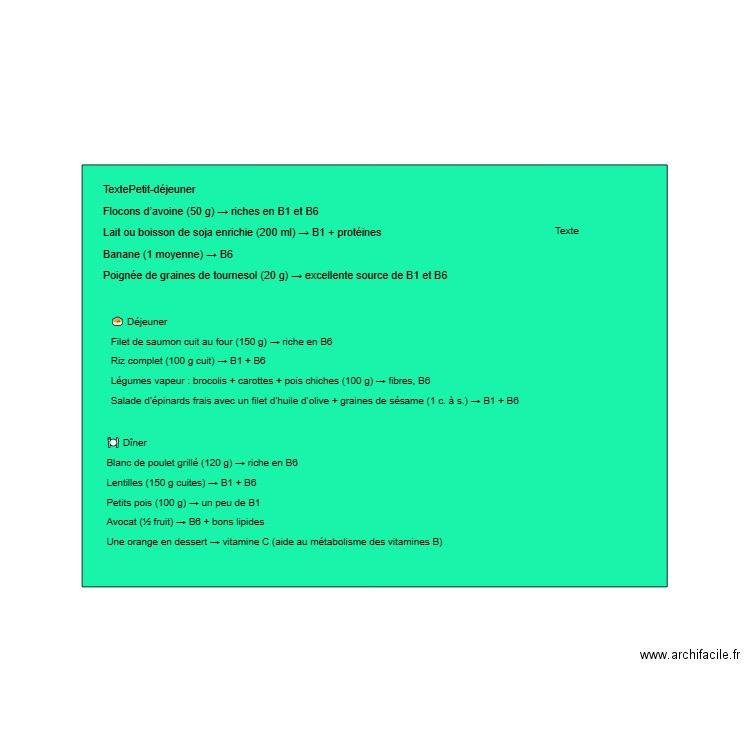 menu vitamine. Plan de 0 pièce et 0 m2