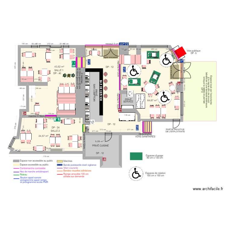 CAFE DES ARTS RDC APRES TRAVAUX espace rotation vs 2023. Plan de 9 pièces et 199 m2