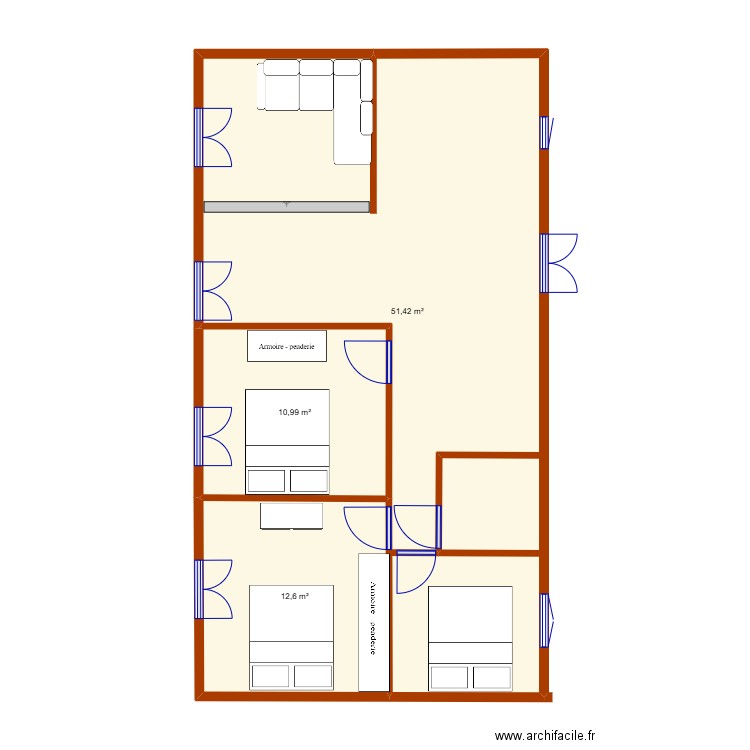 Petite Maison1. Plan de 3 pièces et 75 m2
