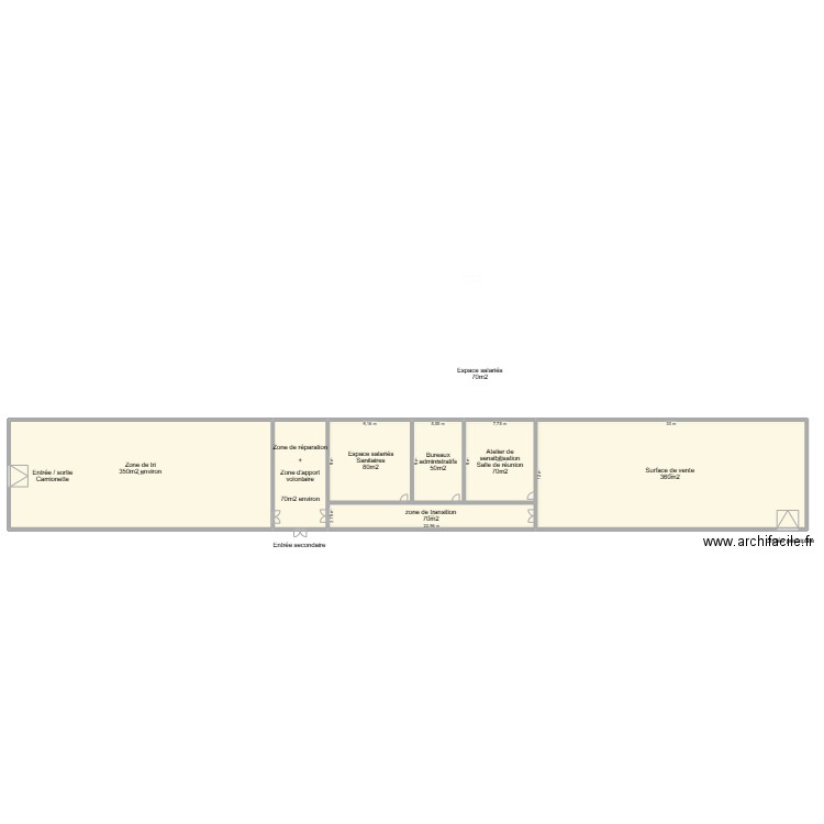 ressourcerie 360m2. Plan de 7 pièces et 1046 m2