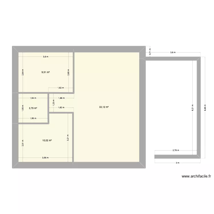 jen. Plan de 4 pièces et 56 m²
