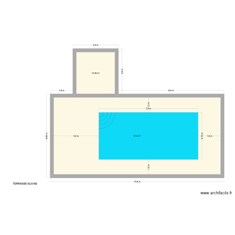 TERRASSE. Plan de 2 pièces et 92 m2