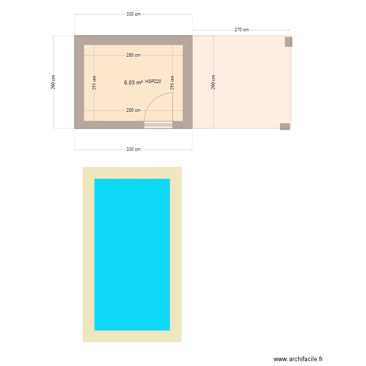 haye. Plan de 1 pièce et 6 m2