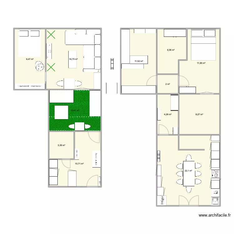 chambre bureau / salon. Plan de 