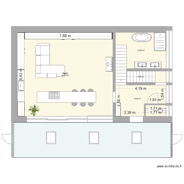 Maison rectangle 2b. Plan de 5 pièces et 82 m2