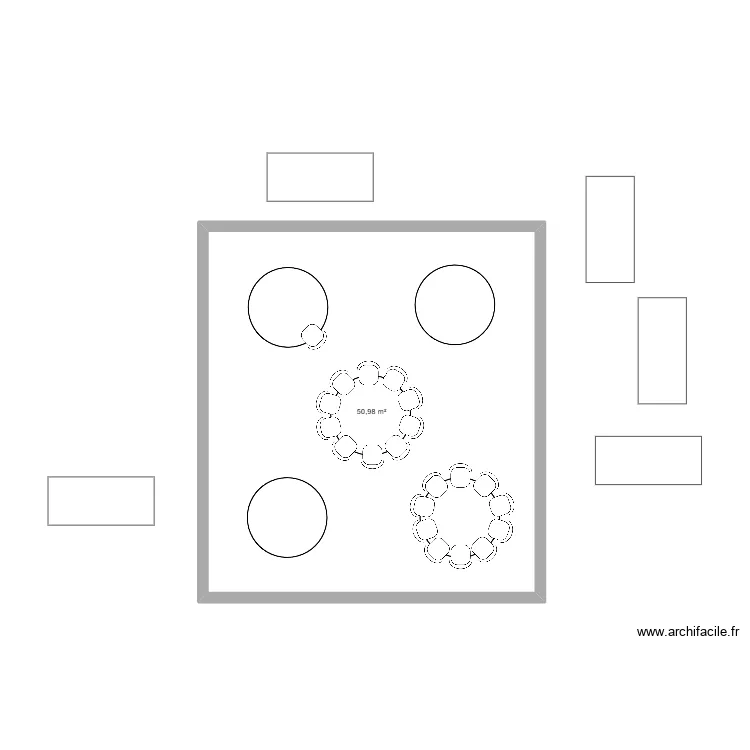 plan table. Plan de 1  et 51 m²