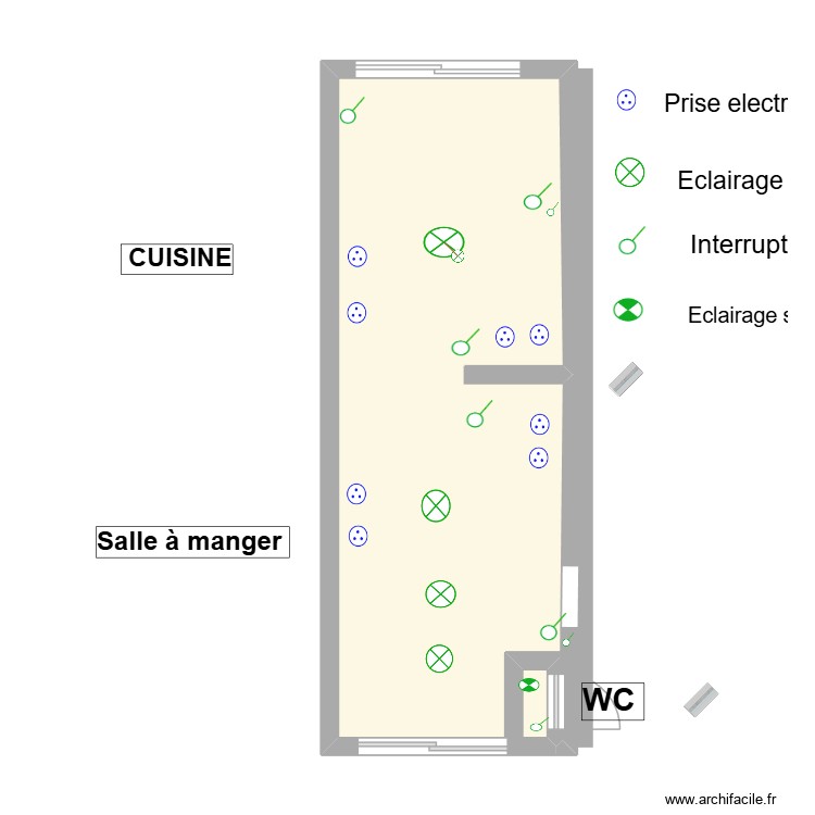 Plan Rdc Electricit&eacute; Cuisine et WC Barran Gers. Plan de 0 pièce et 0 m2