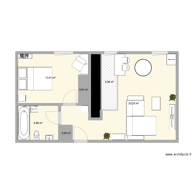 GRENOUILLES bis. Plan de 7 pièces et 46 m2