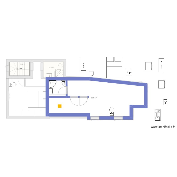 14 juillet 2025. Plan de 5 pièces et 60 m2