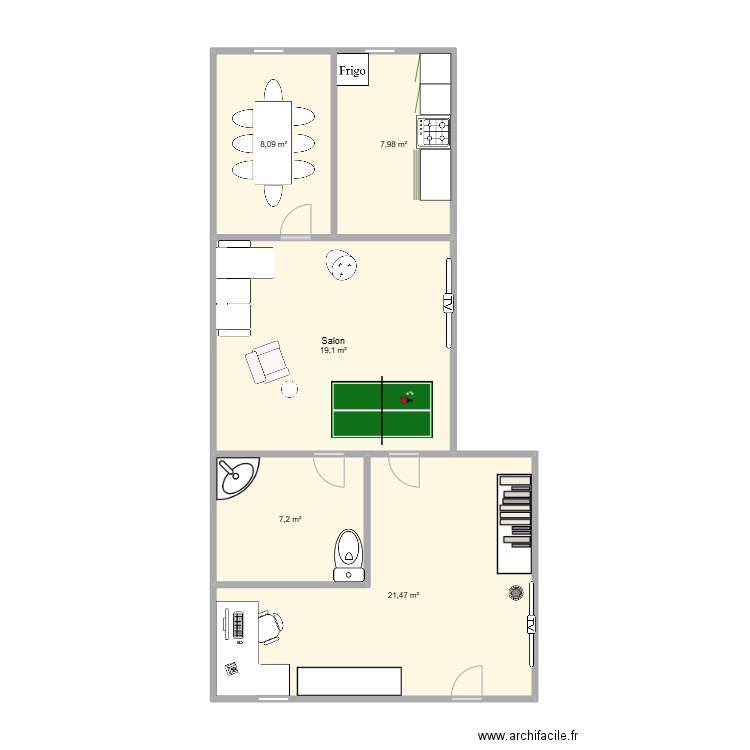 Plan du 1er étage TDJ. Plan de 5 pièces et 64 m2