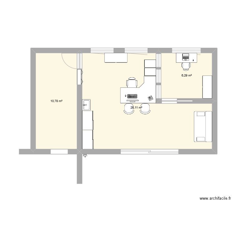 Extension cab dernière version. Plan de 3 pièces et 43 m2