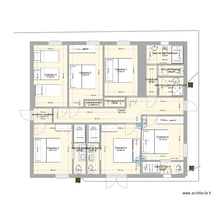 PAGNY MAISON PRINCIPALE avec couloir metré. Plan de 17 pièces et 99 m2