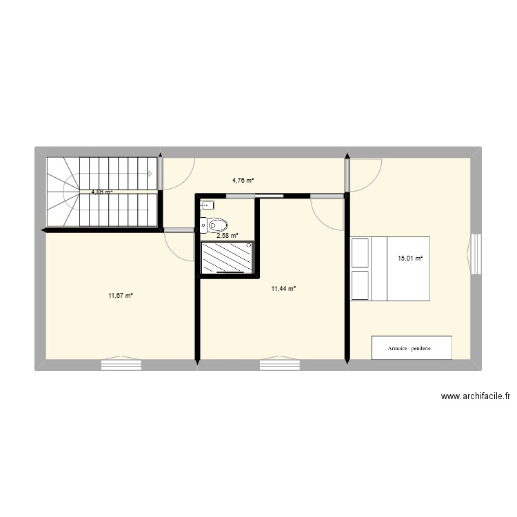 haut. Plan de 6 pièces et 50 m2