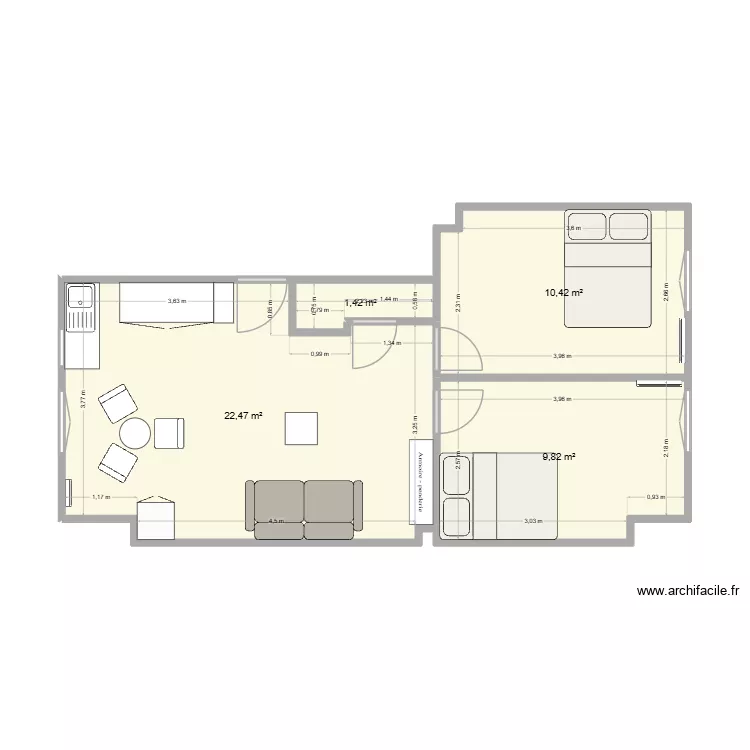 app gi. Plan de 4 Pièces et 44 m²