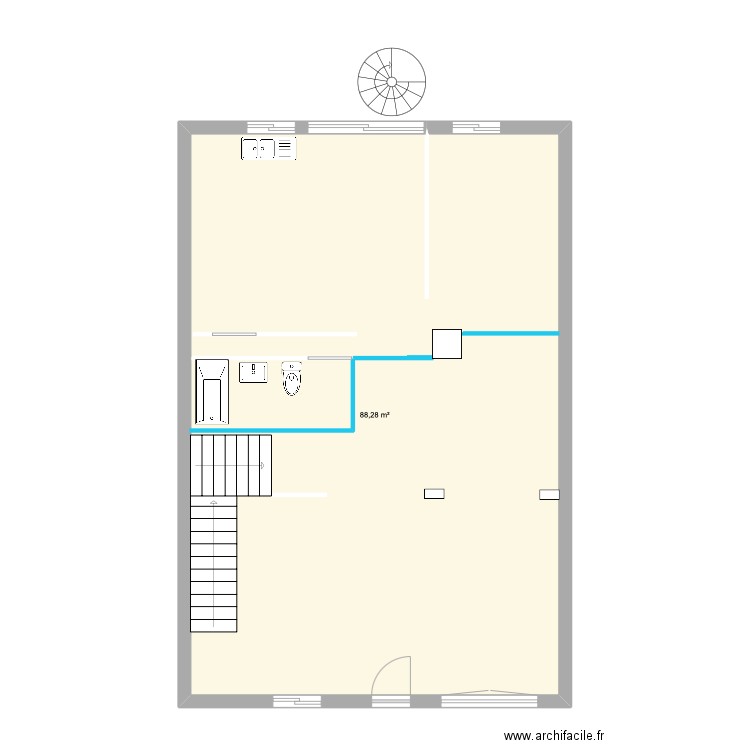 2ème étage DPH. Plan de 1 pièce et 88 m2