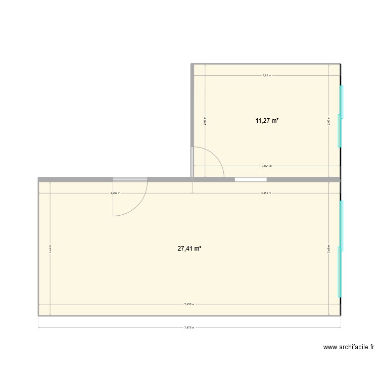 maison avant travaux. Plan de 2 pièces et 39 m2