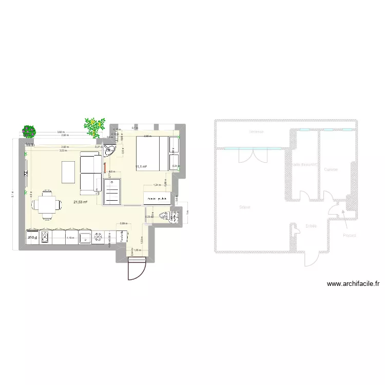Appt JF Antibes am&eacute;nag&eacute; V3. Plan de 2  et 33 m²