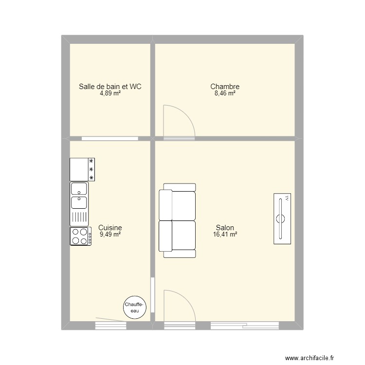 HEUBAERT. Plan de 4 pièces et 39 m2