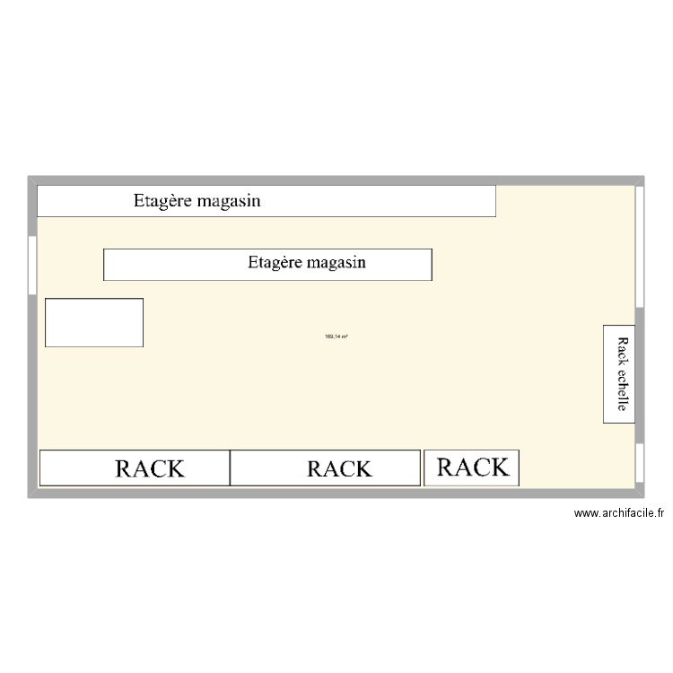 Hangar utilités. Plan de 1 pièce et 169 m2