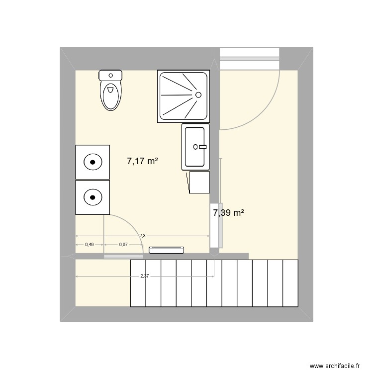 salle de bain vin 2. Plan de 2 pièces et 15 m2