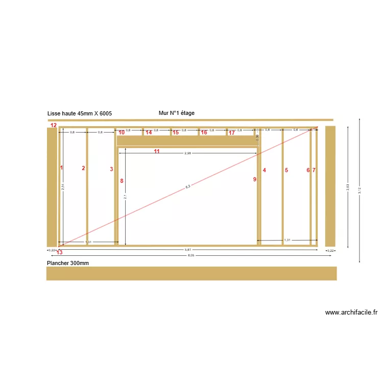 Face sud &eacute;tage. Plan de 