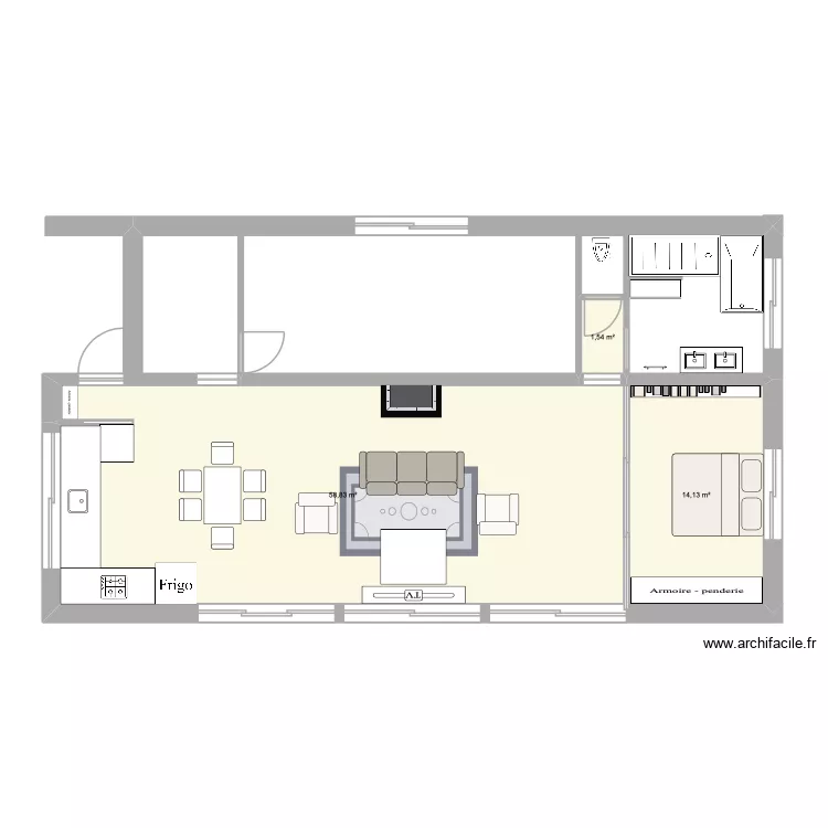 bio 2. Plan de 3  et 75 m²