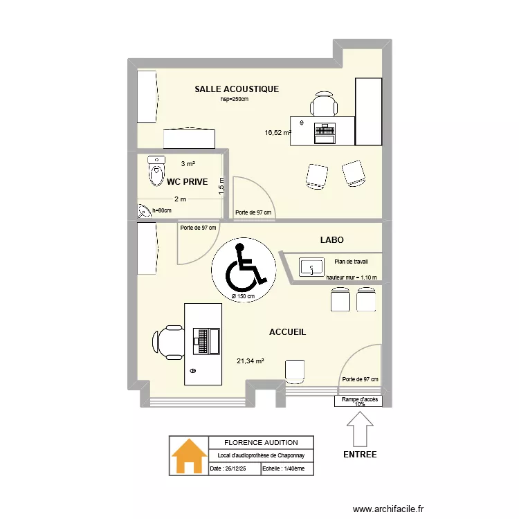 local FA Chaponnay. Plan de 3  et 41 m²